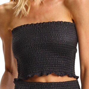 Commando Faux Leather Smocked Tube Top - FLT202 (Black)
